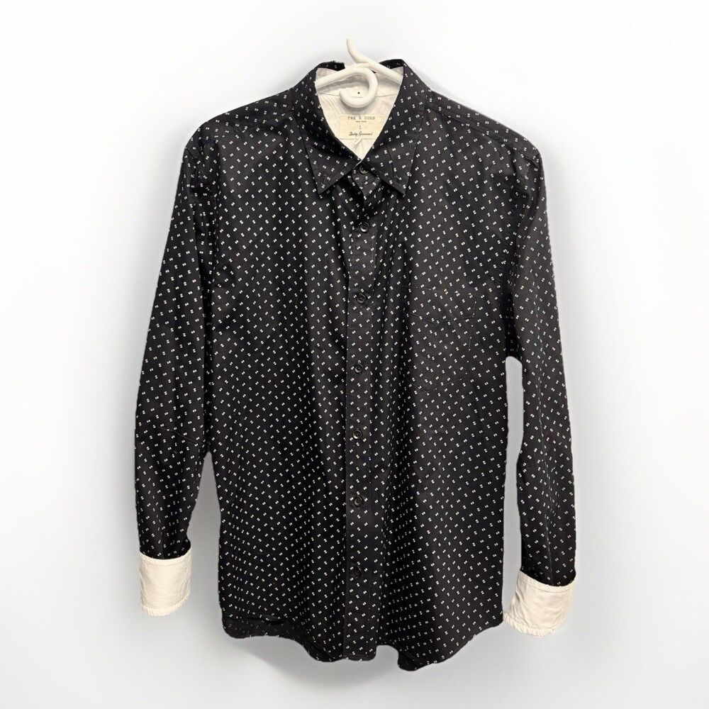 Rag & Bone Men’s Navy Blue Button Down Shirt Bow Dot Taylor Fit Sz Large